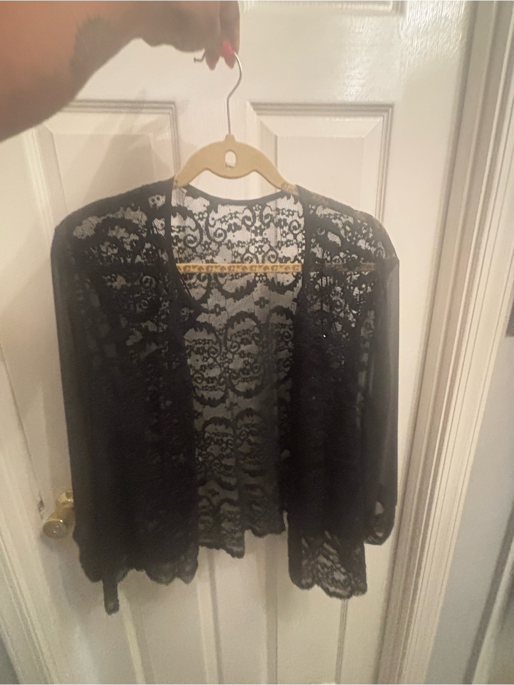 Black Lace Open-Front Women's Cardigan Sweater